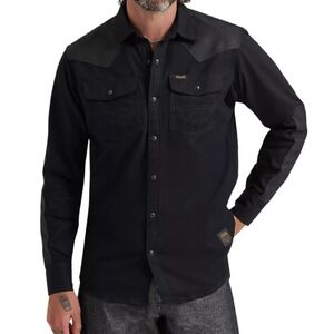 Filson x Wrangler Adventure Shirt Mens L Pearl Snap Western Wax Canvas Trim‎ NEW